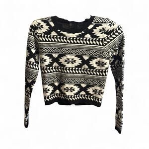 August Silk Sweater Black White Long Sleeve Crew Neck Sweater Size Small